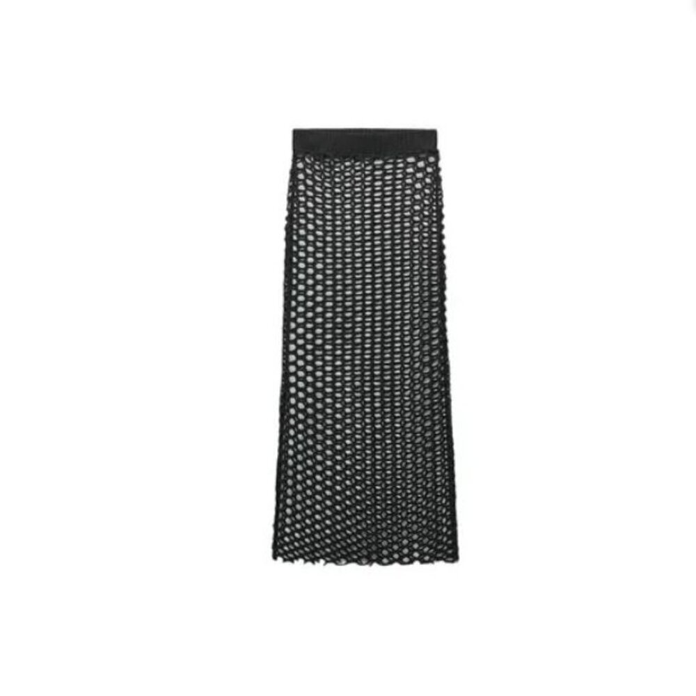 ZARA CROCHET MAXI SKIRT BLACK COVER-UP BEACH SIZE S 0085/343/800